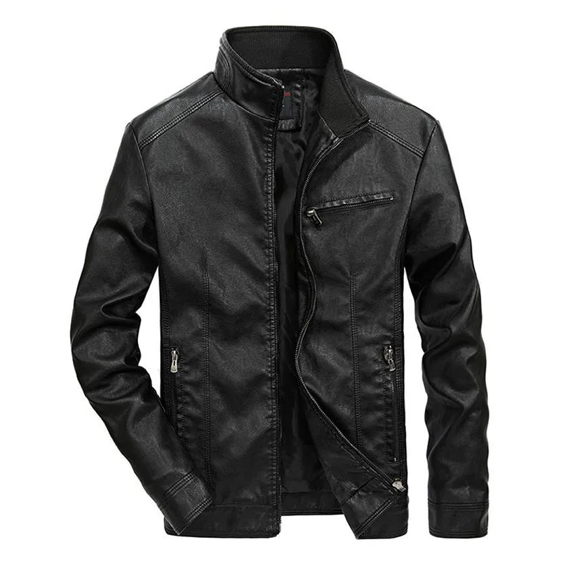 Mcikkny Men Biker Pu Leather Jackets Stand Collar Thermal Motorcycle Leather Outwear Coats For Male Size M-5XL Windbreak (13)
