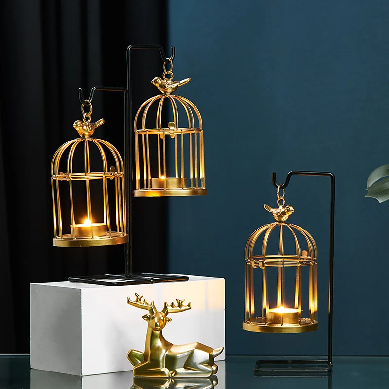 

European style golden iron bird cage candle holder luxury creative Home ornaments candle lantern wedding christmas Decoration