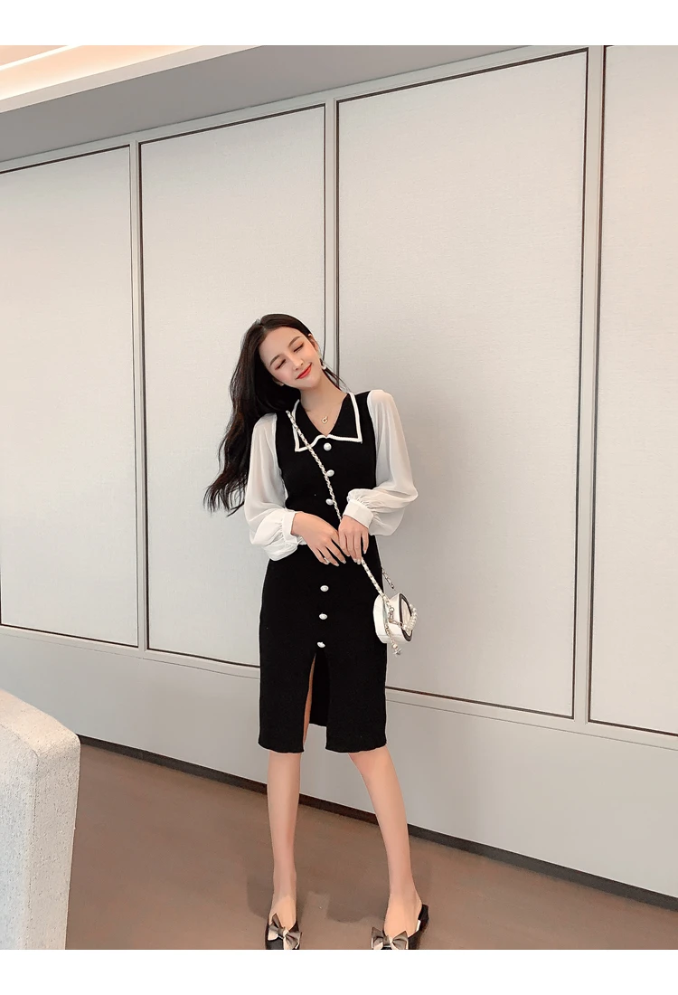 Новое Женское платье модная зимняя одежда езда по снегу Вязание строчкой по краю и платье с длинными рукавами