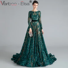 VARBOO_ELSA green Robe De Soiree Длинные вечерние платья с длинными рукавами и поясом, торжественное платье с блестками, женские вечерние платья