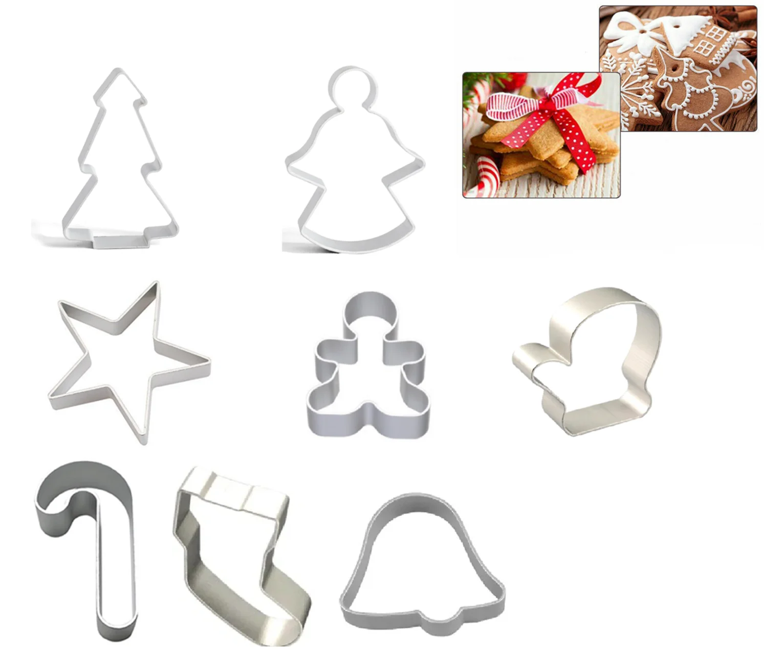 Christmas Set of 6 Metal Cookie Cutters Star Tree Bell H9F2 C Cane Biscuit J0E3 