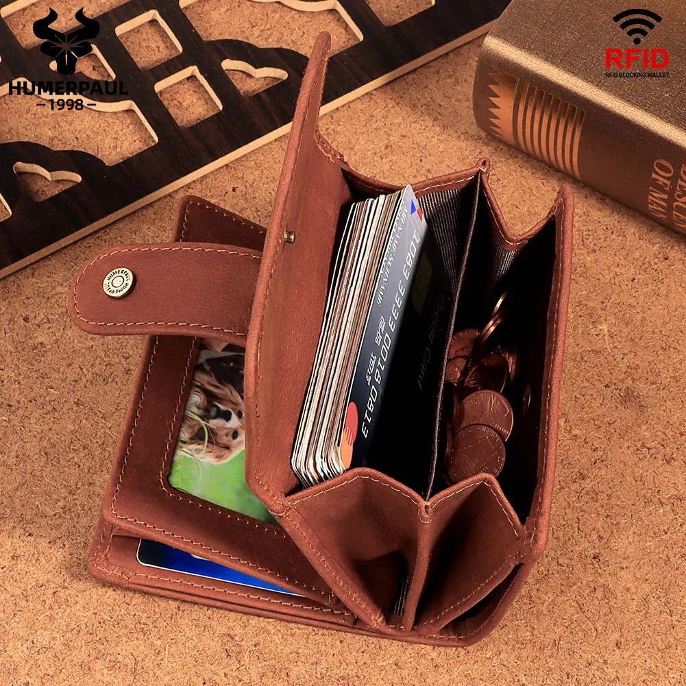 Retro Men's Wallet Crazy Horse Leather Purse Male Rfid Card Holder