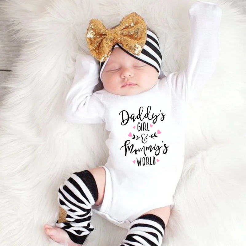Daddy's Girl Mommy's World/боди для новорожденных, белое хлопковое боди с длинными рукавами, Детские ползунки для девочек, детские комбинезоны, одежда