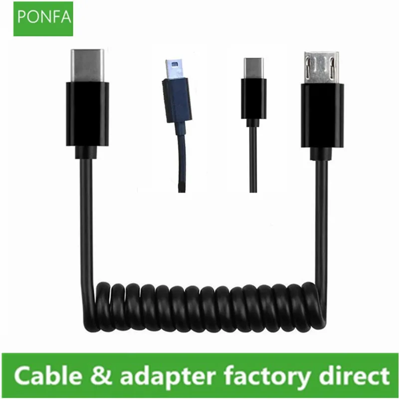 

USB-C Type-C Male to Mini usb & Micro usb & Type-c telescopic spring data cable for Huawei Samsung millet Android mobile phone