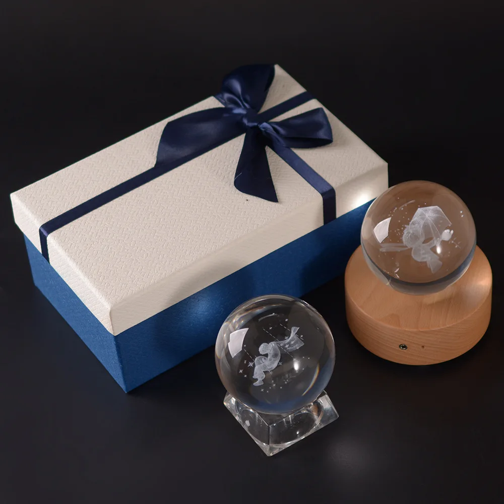 Gift box 80 мм Хрустальный шар резной красивый 3D пользовательский узор подарок на день рождения украшения, чтобы отправить друзей, чтобы отправить детей - Цвет: Gift box