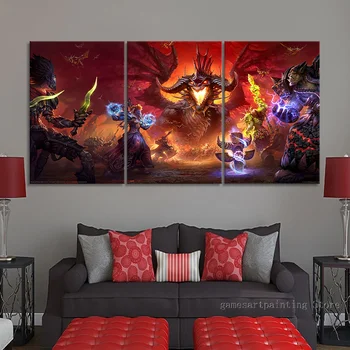 

Unframed 3 Piece World of Warcraft Video Game Poster Fire Dragon Wall Picture for Living Room Decor Wall Art Canvas Painting