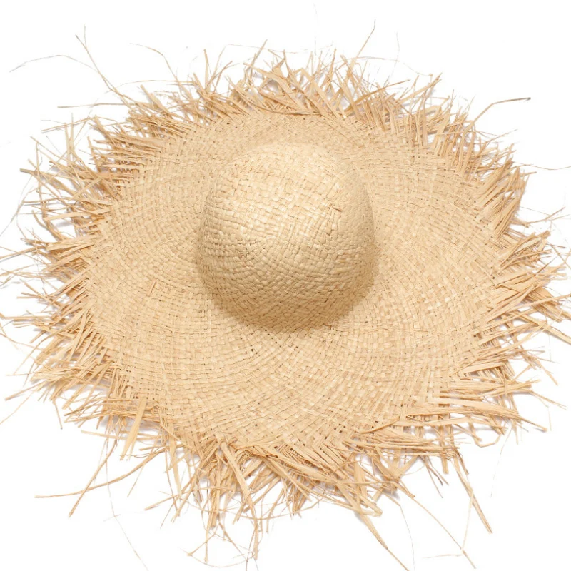 Шляпка из 100% рафии Женская ручной работы Соломенная пляжная Панама от солнца с