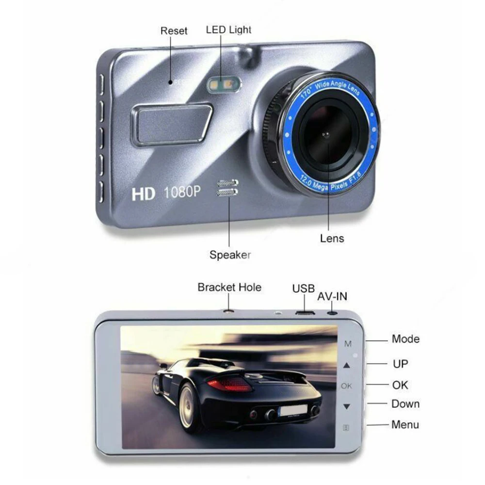 Full HD 1080P Автомобильный видеорегистратор Камера авто 4,3 дюймов зеркало заднего вида цифровой видеорегистратор двойной объектив регистратор видеокамера