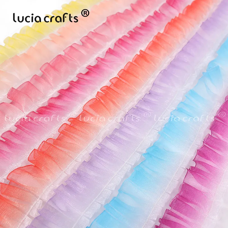 Lucia Crafts 5 ярдов 25 мм шифон градиент плиссированные кружева отделка ленты DIY платье