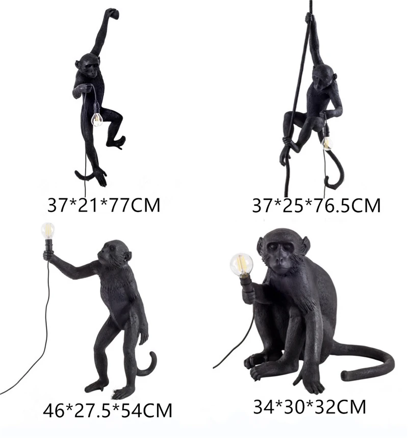 Скандинавские смолы кулон с обезьяной огни ресторан бар Led животные Подвесная лампа подвесной светильник черный Лофт подвесной светильник Кухонные светильники