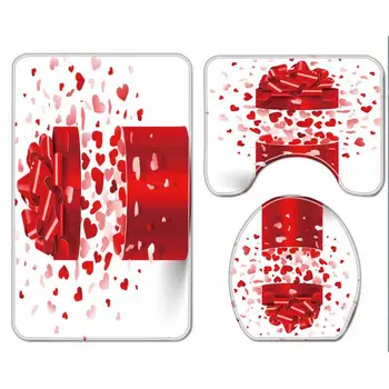 

3D Digital Valentine's Day Printed Carpet Floor Mat Combination Bathroom Toilet Mat 3-piece Set