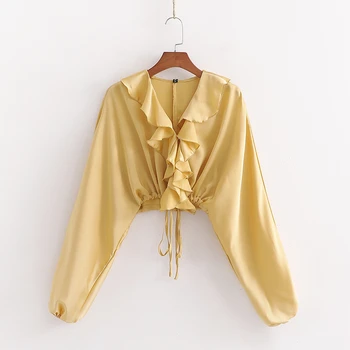 

Spring top casual yellow women shirts ruffles blouse women long sleeve women tops loose women clothes 2020