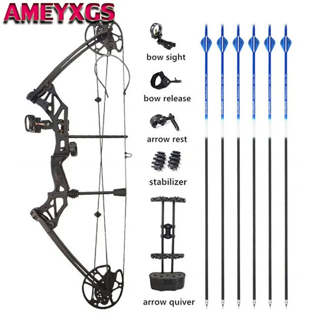US $216.81 Compound Arch Adjustable Right Hand Adult Hunting Bows With 6pcs Carbon Arrow
