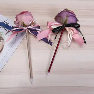

Rose Ballpoint Pen Creative Gifts Bow Advertising Pen Wedding Signature Pen Valentine's Day DIY Artificial Flowers Writing Pen