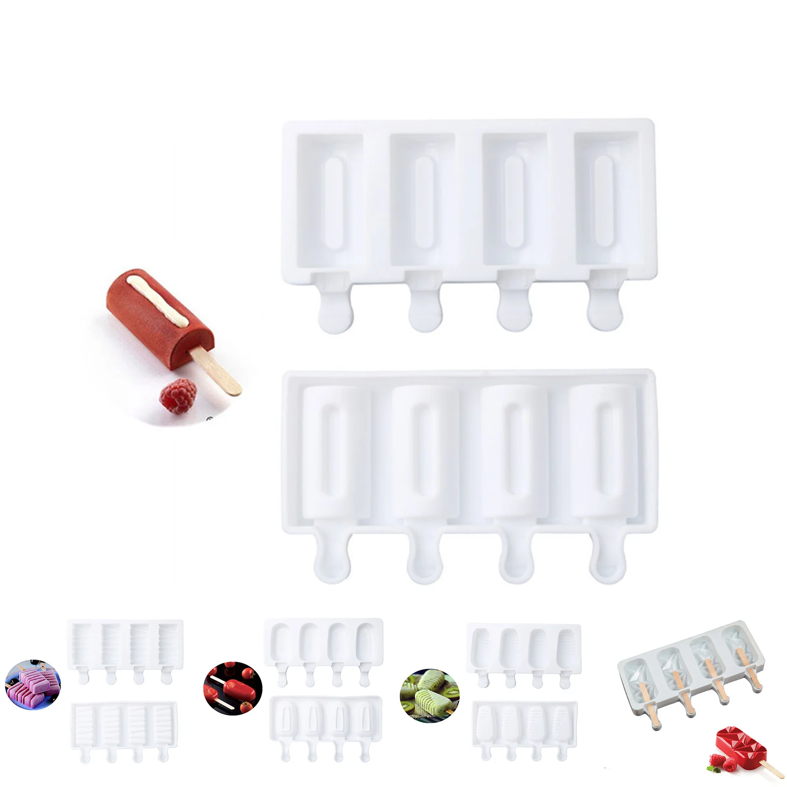 

DIY Мороженое Плесень 4 ячейки с рисунком мороженого на палочке остыть в летнее время 2021 Новый стиль силиконовые мороженое плесень Еда Класс ...