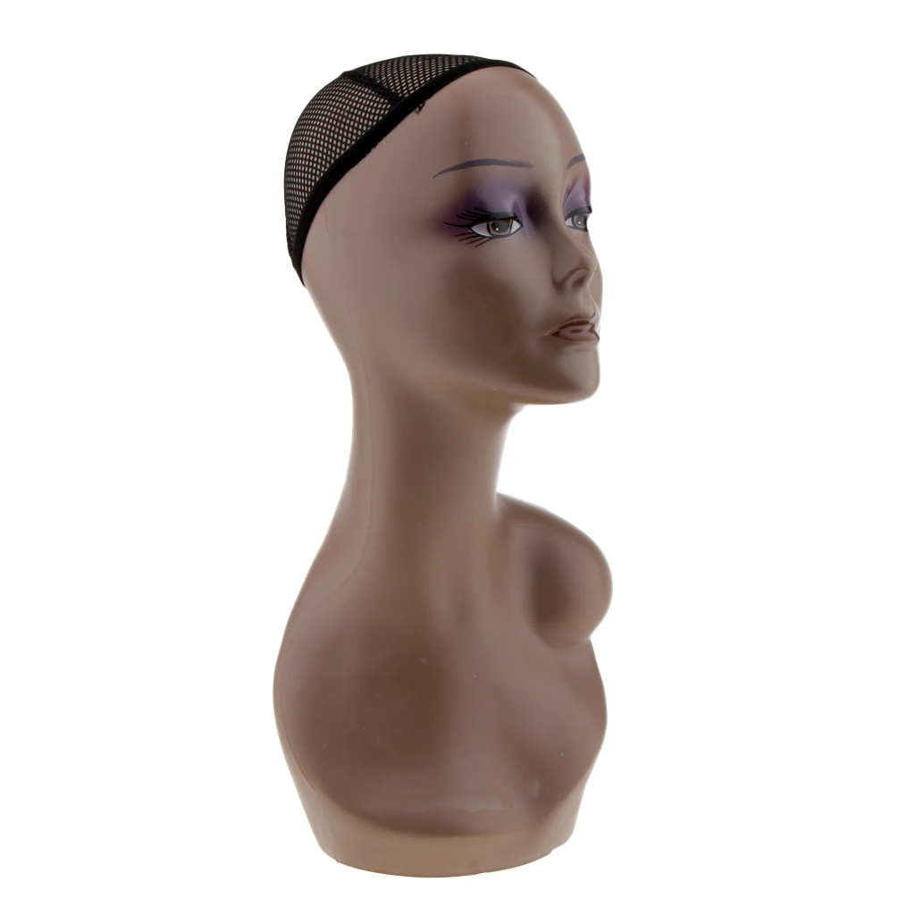 1 Piece Bald Female Mannequin Head, Scarf Hat Cap Wigs Glasses Display Model with Net Cap