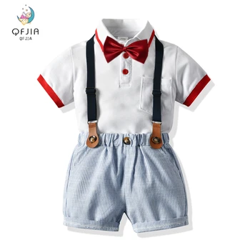 

Kids clothes Set short-sleeved shirt + strap shorts +Tie 3 Pieces Clothing Set suit gentleman clothes for children
