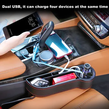 

Hot Car Seat Organizer Seat Side Pocket Organizer Gap Storage Box Seat Gap Filler Catcher with 2 USB Chargers and 2 Lighters