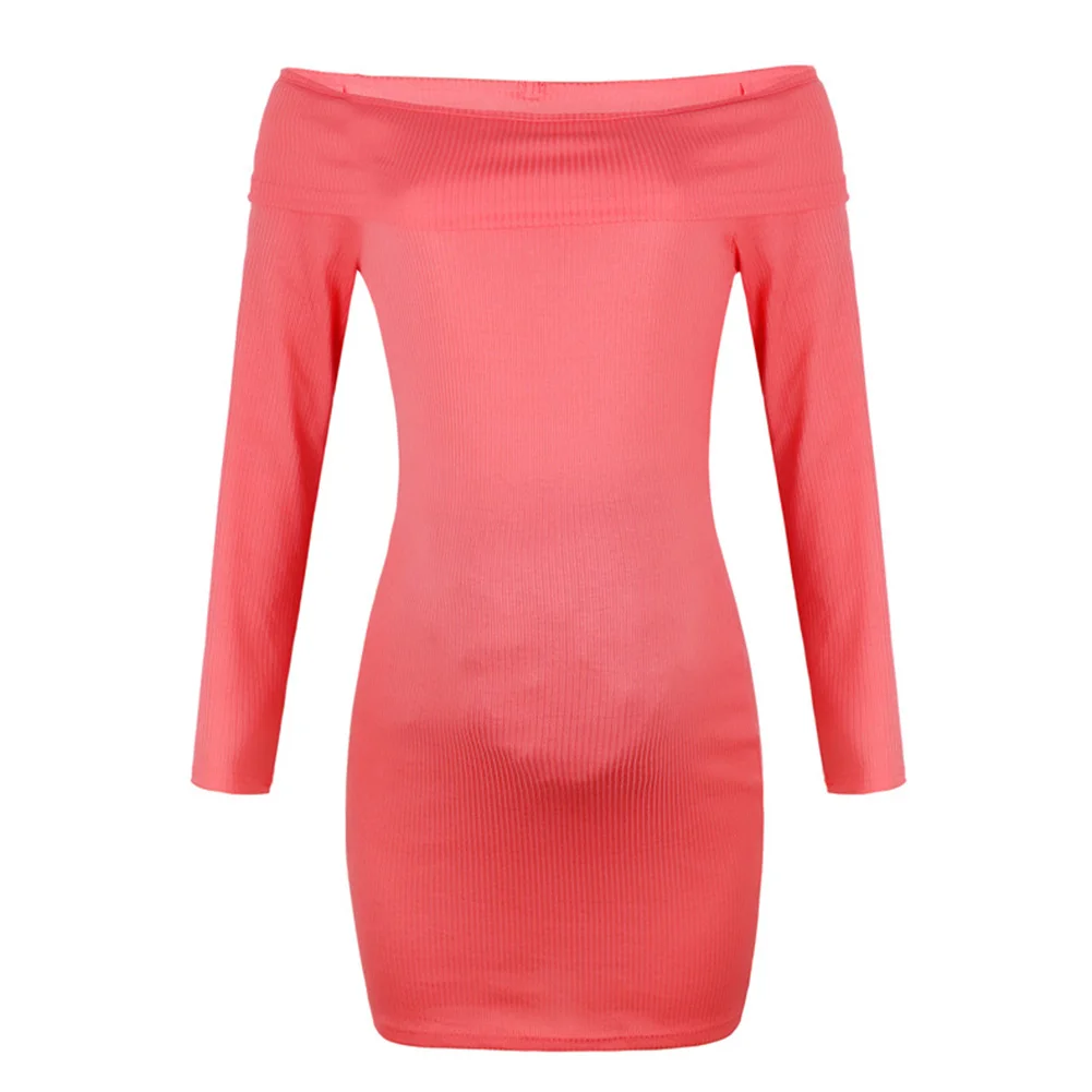 

Maternity Casual Slim Dress Fashion Short Pregnant Solid Color Mini Long Sleeve Tight Bodycon Sexy Off Shoulder
