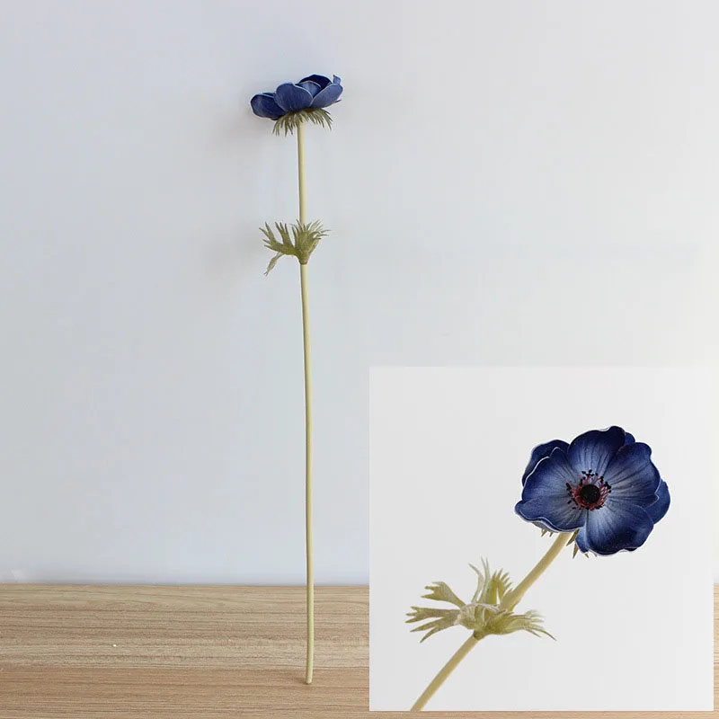 1 шт. поддельные цветы полиуретан на ощупь как настоящий цветок розы для свадебного декора искусственный анемон свадебный букет, домашнее украшение цветы венок - Цвет: blue