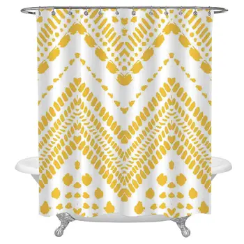 

Yellow Chevron Shower Curtain Set,Hand Drawn Tribal Aztec African Pattern Ethnic Motif with Dashed Lines Decorative Waterproof