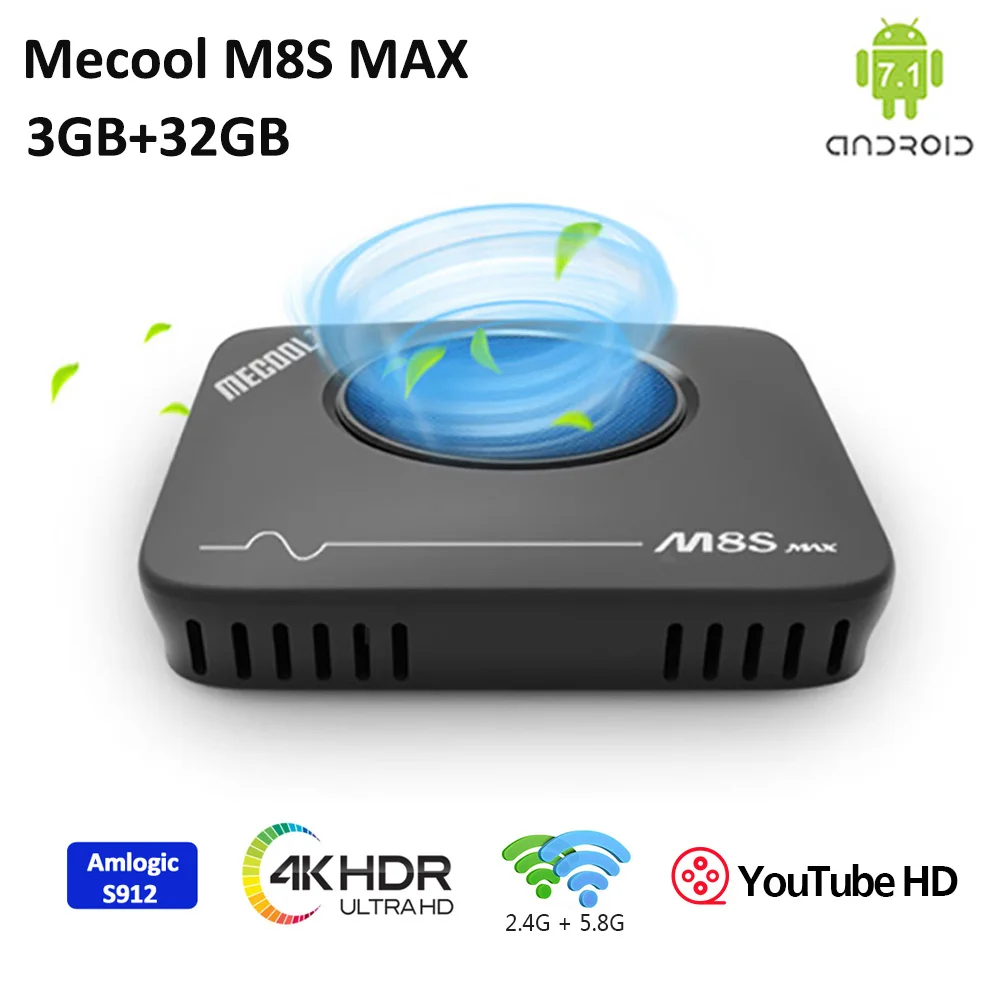 ТВ-приставка Mecool M8S Amlogic S912 Android 3 ГБ DDR3 32 Гб 2,4G/5G WiFi Поддержка IEEE 802,11 a/b/g/n/ac Blutooth4.1 LAN 10/100M