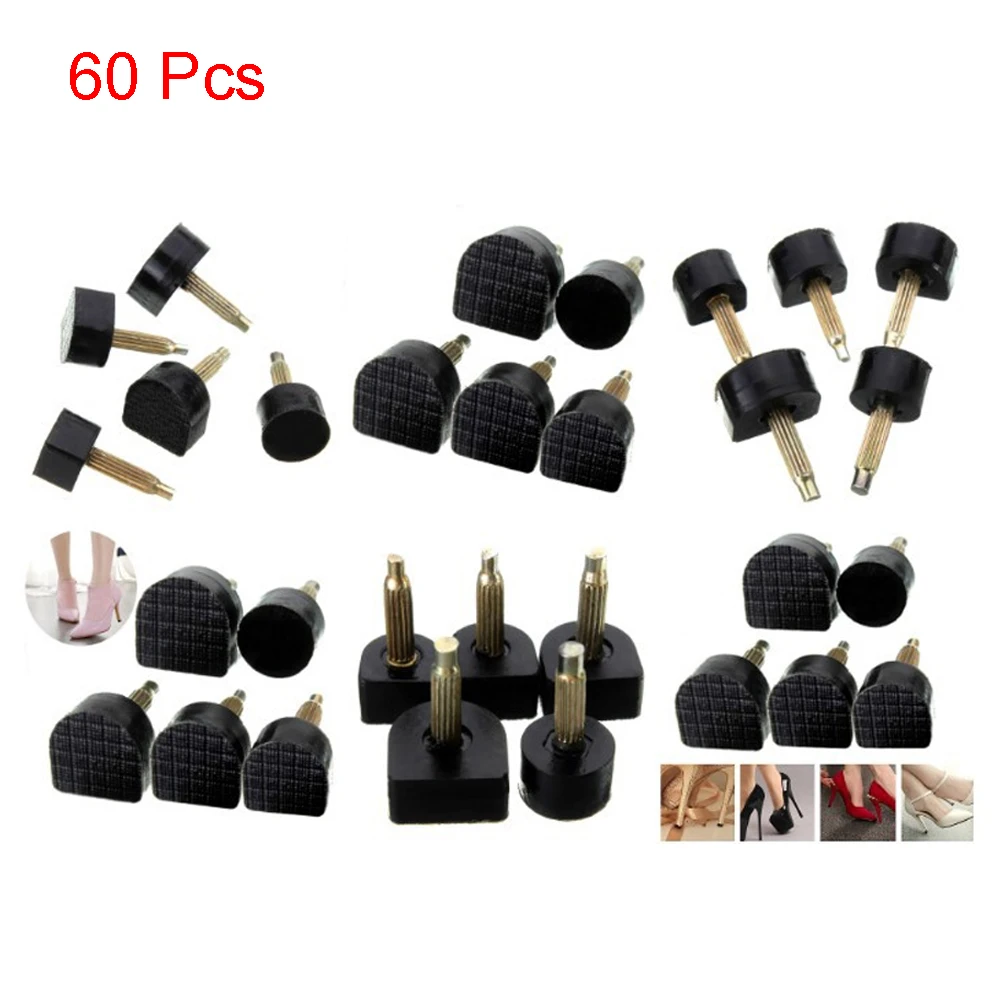 

60pcs Shoes Protector High Heel Tips Hard Tool Durable Lady Replacement Taps Anti Slip Repair Stoppers Dowel Lifts Stiletto