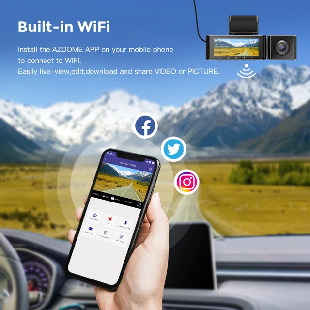 AZDOME 3 Channel Dash Cam, Front Inside Rear Three Way Car Dash Camera, 4K+1080P Dual Channel, With GPS, WiFi, IR Night Vision 4