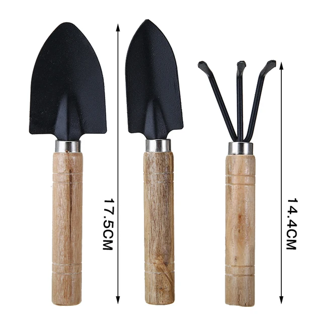 3Db Mini Kerti Kézi Szerszámkészlet Növényi Kertészeti Lapát Ásó Gereblye Fa Fogantyú Fémfejjel Az Átültetés Ásásához - Image 2