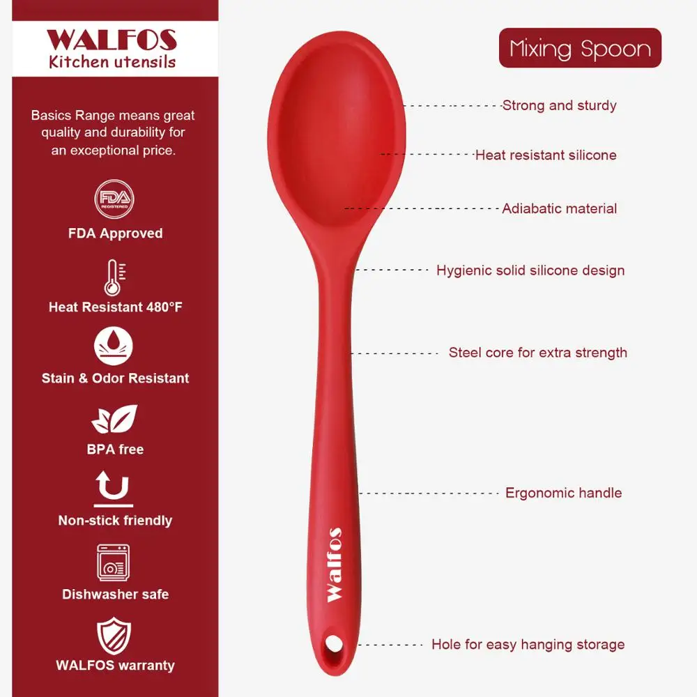 WALFOS Cake Butter Spatula Silicone Spoon Mixing Spoon Long