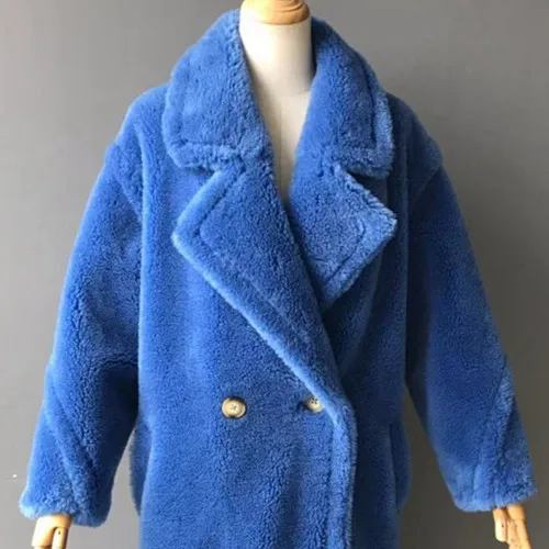 blue 2 short Для женщин настоящая овечья шерсть пальто ежедневный пиджак осень-зима с длинным рукавом лацкан норка мех, женская верхняя одежда, джинсовая куртка шерсть Тедди куртка медвежонок - Цвет: blue 2 short
