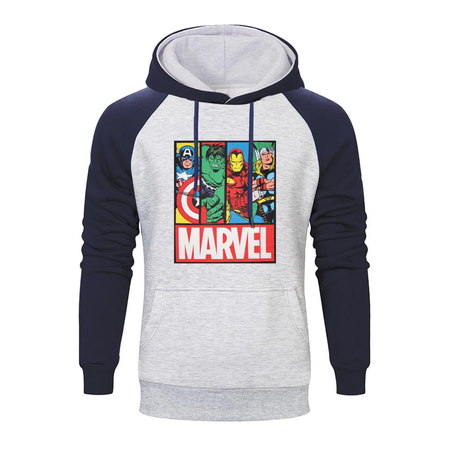 Толстовка с капюшоном Marvel, модная толстовка с супергероем, Железным человеком, капитаном Америкой, Халком, тором, одинсоном, зимний флисовый пуловер, уличная одежда - Цвет: Navy Blue Gray
