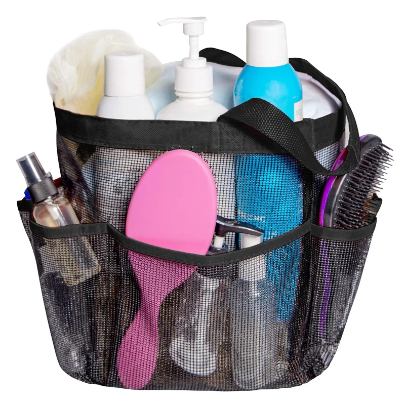 Bathroom Organizer Packable Mesh Shower Bag Caddy Bathroom Carry Tote Toiletry Bath Toy Suction Cup Bag Organizer Basket