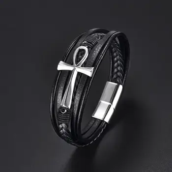 Alternative view of Ibe Multi Layer Design Men's Leather Bracelet