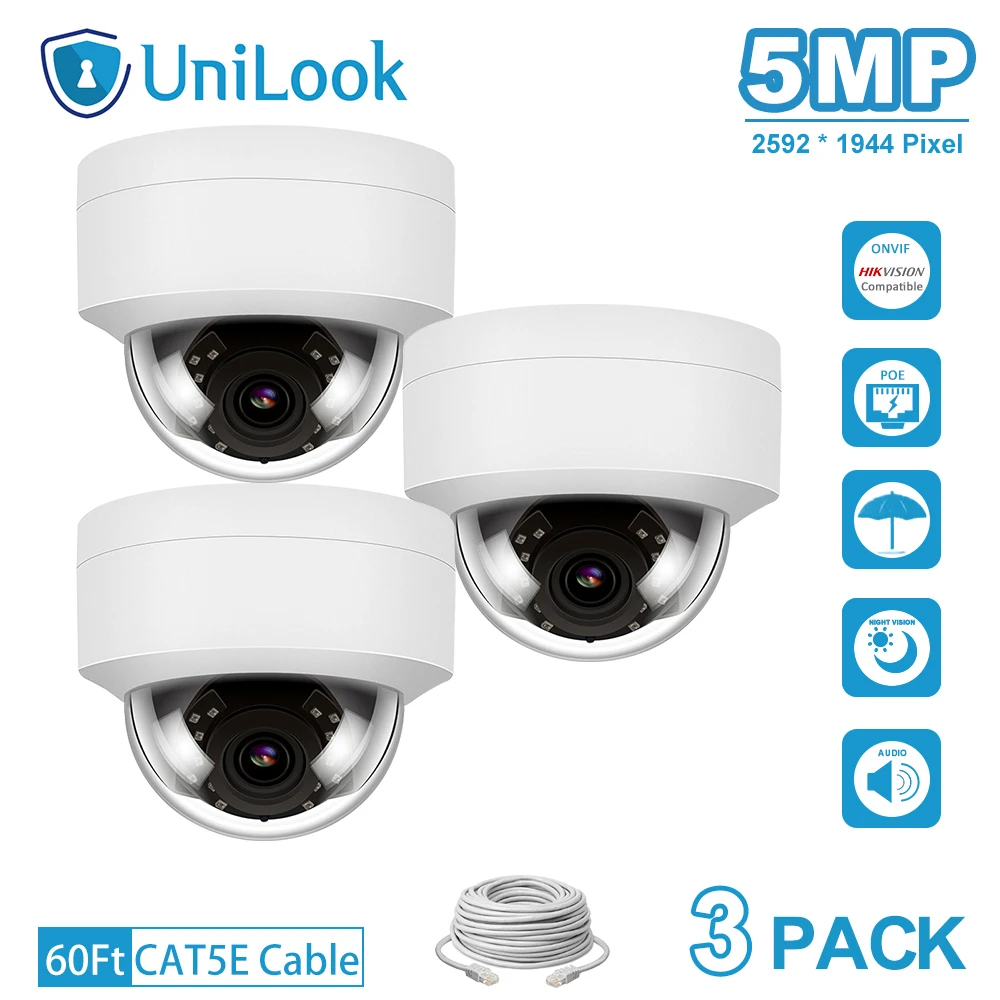 Камера видеонаблюдения UniLook 5 Мп HD POE IP 3 шт. посылка встроенный микрофон IP66 IR 30 м
