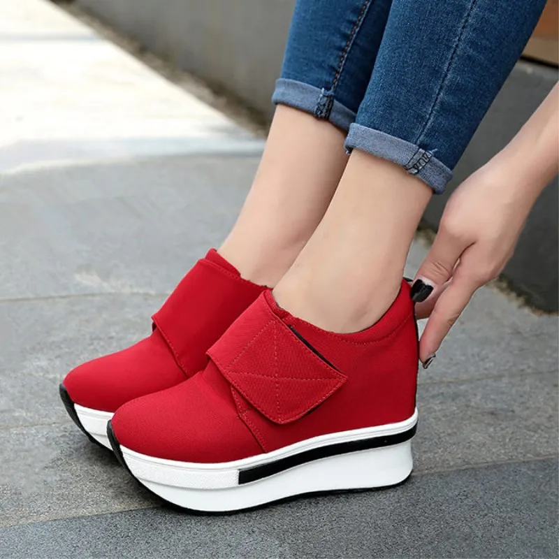 

2019 Women's sneakers autumn New Red Casual Shoes Hidden Heel Women Platform Shoes Slip On Canvas Shoes zapatos de mujer F4-22