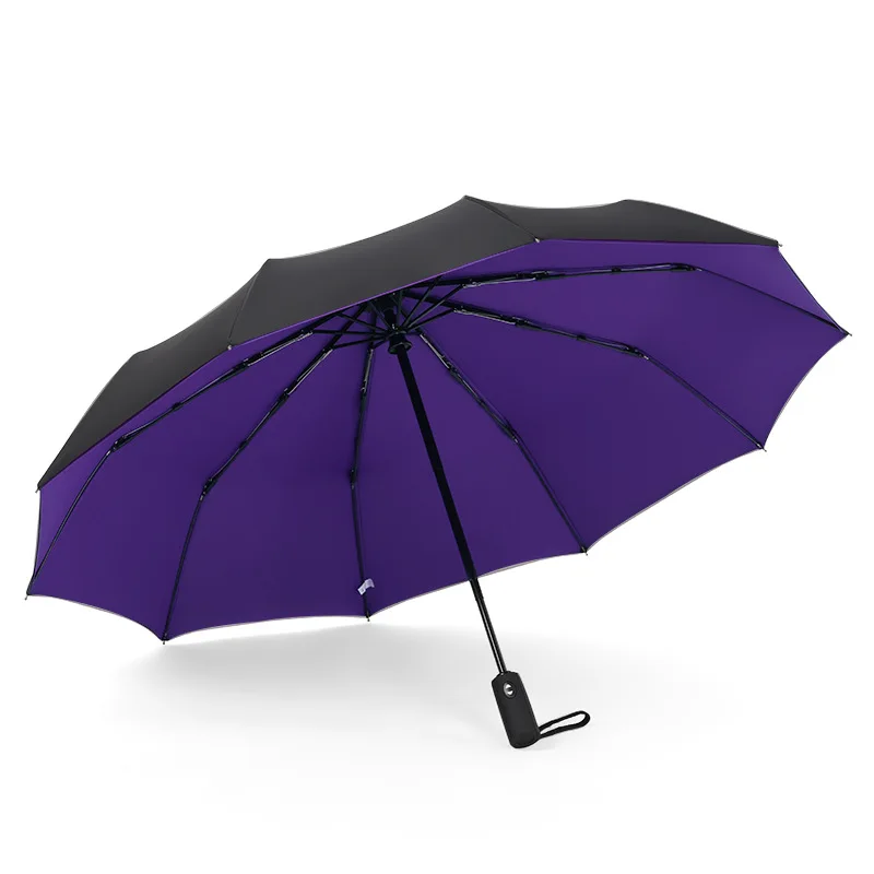 Женский 10K двухслойный ветрозащитный полностью автоматический зонтик мужской женский мужской тройной складной коммерческий большой прочный каркас зонтик - Цвет: Лиловый