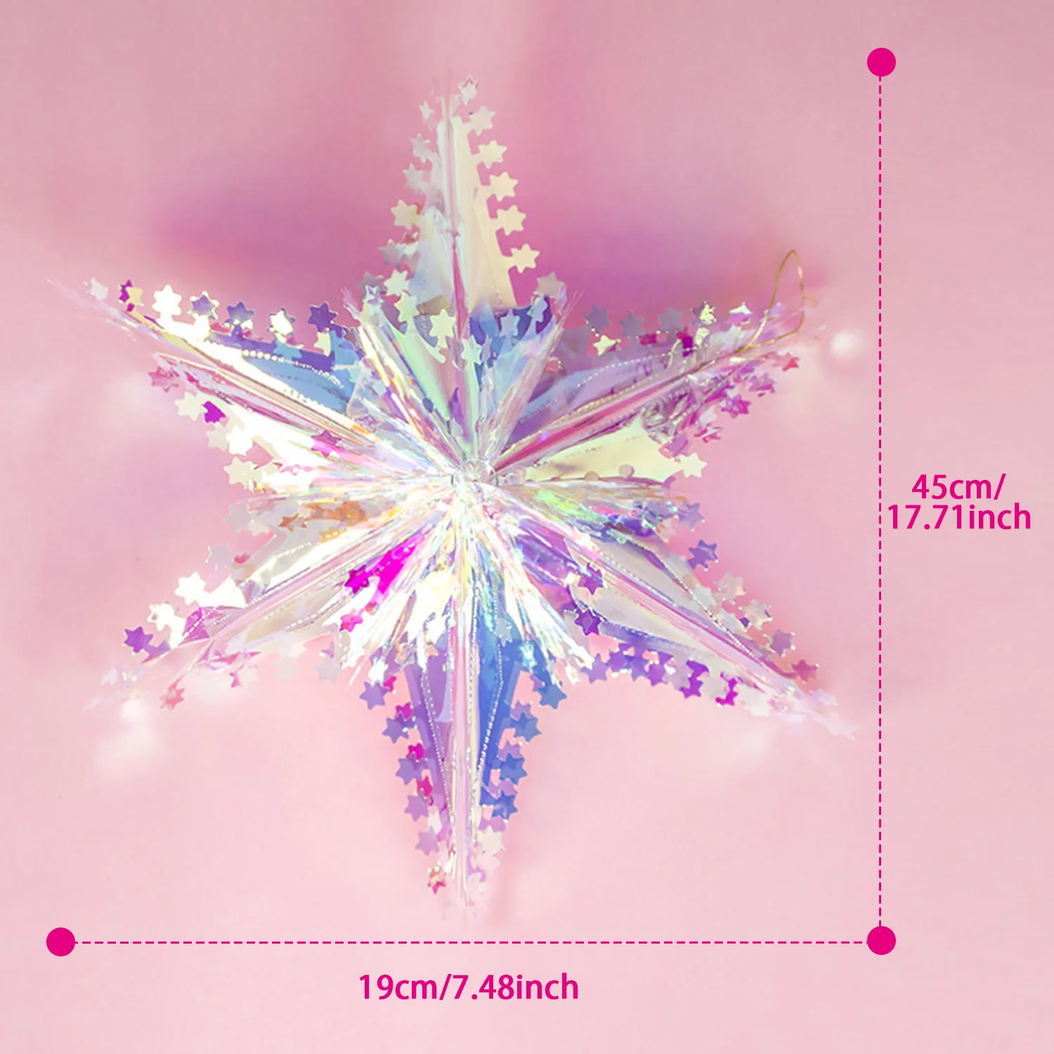 DIY Brigh Rainbow Film Shine Christmas Tree Hanging Star Pendant Ornament Decor Xmas Wedding Christmas Party Decoration Ornament