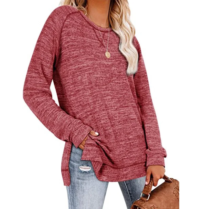 

Spring Autumn O-Neck Long Sleeve Solid Color Sweatshirt Fashion Casual Loose Ladies Tops Pullovers Hoodies Women's Clothing 2021