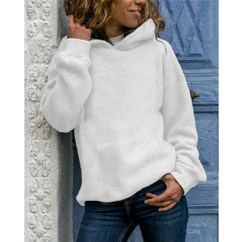 

Autumn And Winter Fashion Women's Hoodie Solid Color Pocket Simple Fashion Sweatshirt Female Sudadera Mujer En*