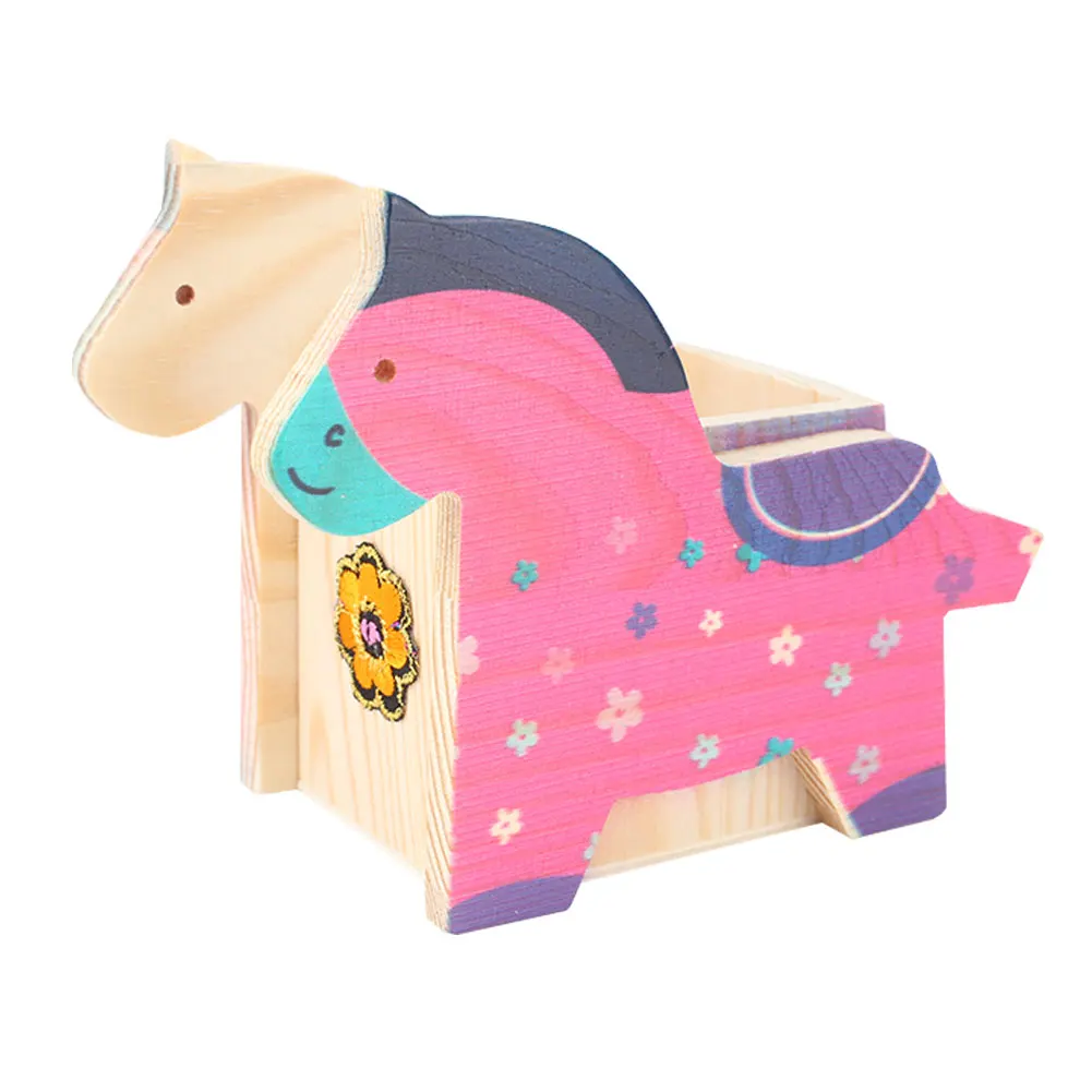 pony red Держатель для карандашей, коробка для хранения, щетка, горшок, дерево, пони, канцелярская ручка, офисный стол, слон, портативный, этнический стиль, настольный узор - Color: pony red