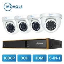 MOVOLS CCTV 1080P 4 шт. камера, система видеонаблюдения, 8 каналов, камера для внутреннего/наружного наблюдения, набор ночного видения, 8 каналов, 2 МП, DVR комплект