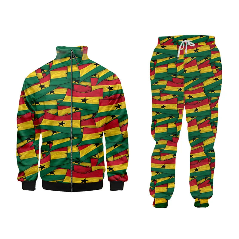 CJLM New Senegal Flag 3D Printing Fashion Casual Men Oversized Zipper Sportswear Jacket Jacket Hoodie + Pants Set  Direct Sales