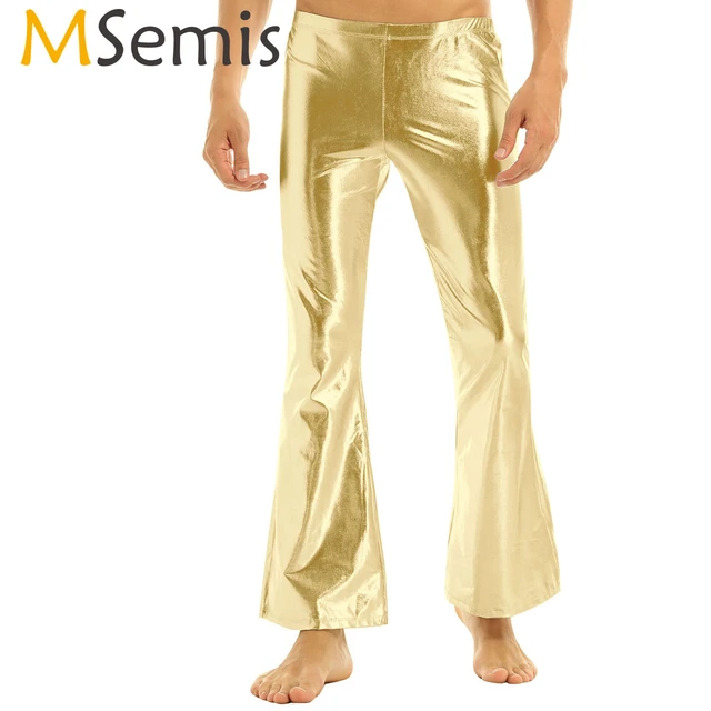 Msemis Adult Men Metallic Disco Pants Leisure Long Pants 70's