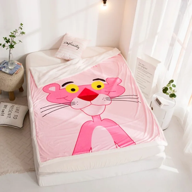 Зимнее детское Флисовое одеяло с изображением розовой пантеры из мультфильма s, шерпа, подложка на кровать/кроватку/диван, 150x200 см, одеяло, подарок для мальчиков и девочек
