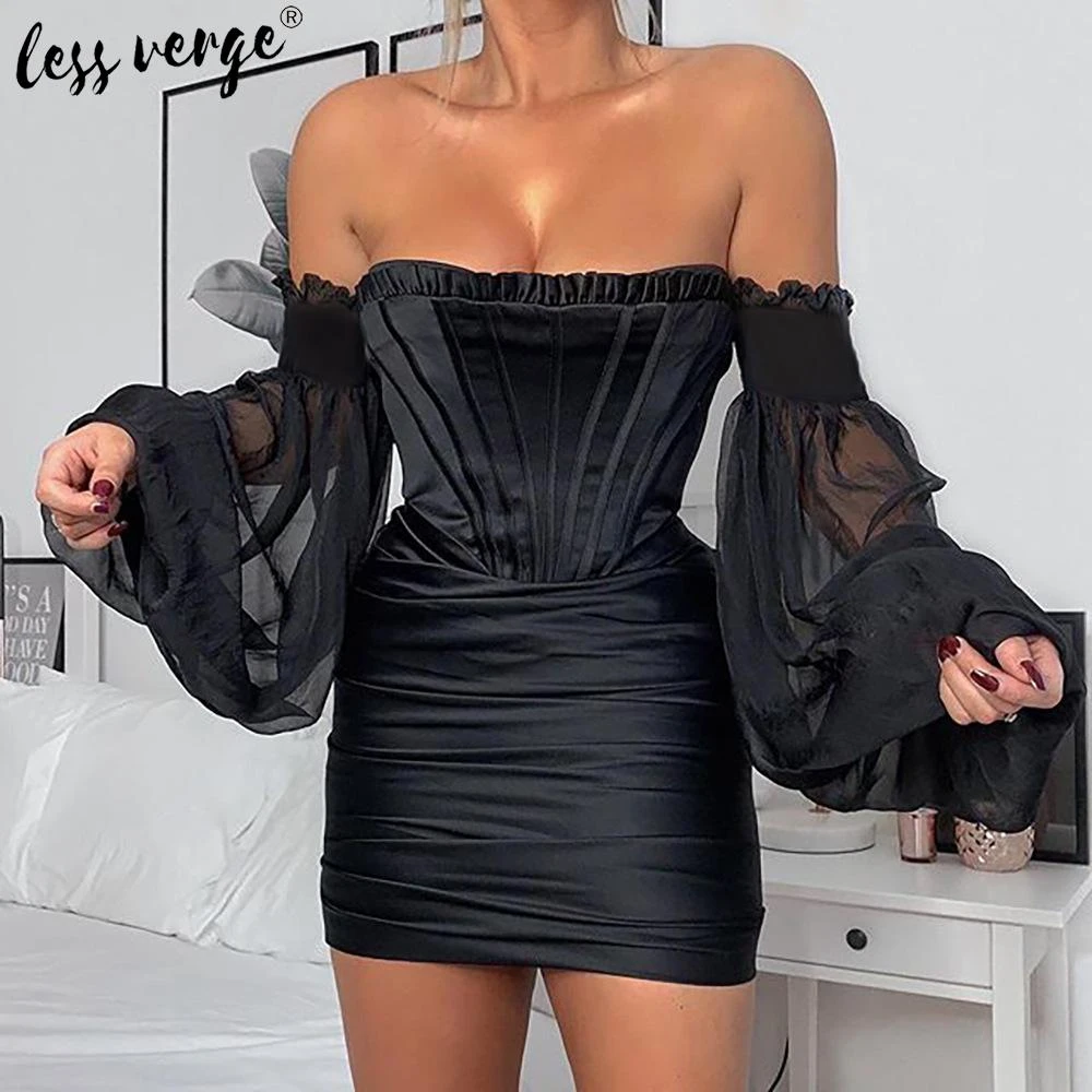 black ruffle mesh dress