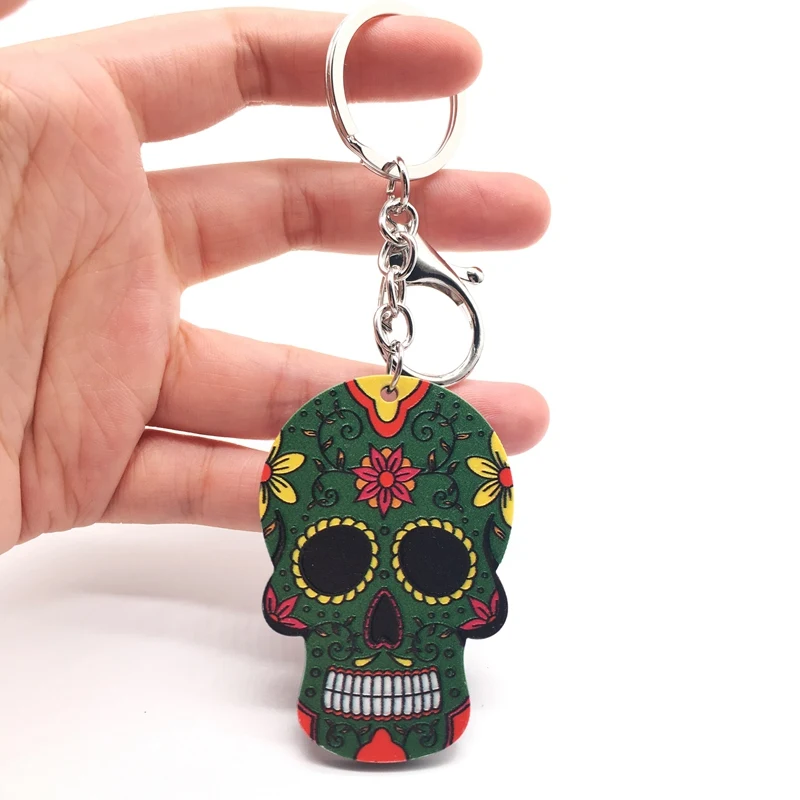 Брелок с черепом Calavera мексиканский милый сахарный череп большая омаровая цепочка для ключей брелок для Хэллоуина акриловый рельефный череп брелок сумка Шарм - Цвет: C