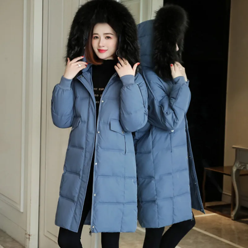 Smoky blue UHYTGF женский пуховик зимние парки mujer меховой капюшон, воротник с холодной защитой теплое длинное пальто толстая верхняя одежда больших размеров женская 840 - Цвет: Smoky blue