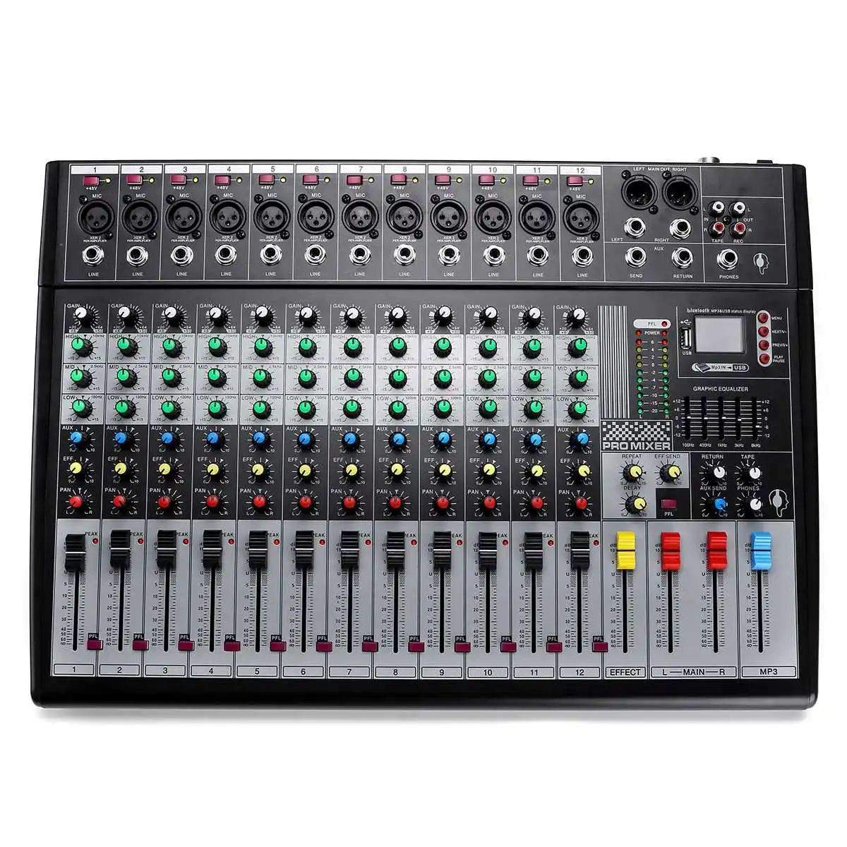 12 каналов bluetooth DJ звук аудио микшер консоль Профессиональный Live Studio усилитель с USB XLR 48 В фантомное питание караоке