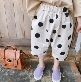

2020 Hot Selling Girls Boys Dots Pants Summer Cotton Linen Fashion Kids Pants 1-6T QA45